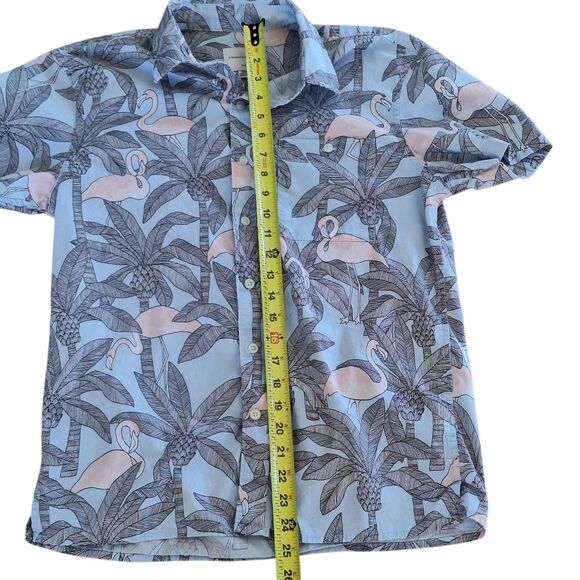 American Eagle Flex Cotton Shirt Blue Flamingo Button Up Mens S Beach Casual - Picture 8 of 12